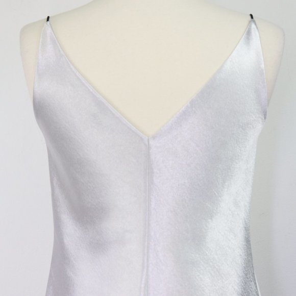Vince Metallic Satin V-Neck Cami Sleeveless Skinny Strap Camisole Tank Silver XS - Picture 8 of 8
